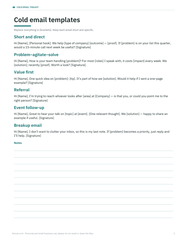 Preview of Printable Cold Email Templates