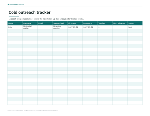 Preview of Cold Outreach Tracker Sheet